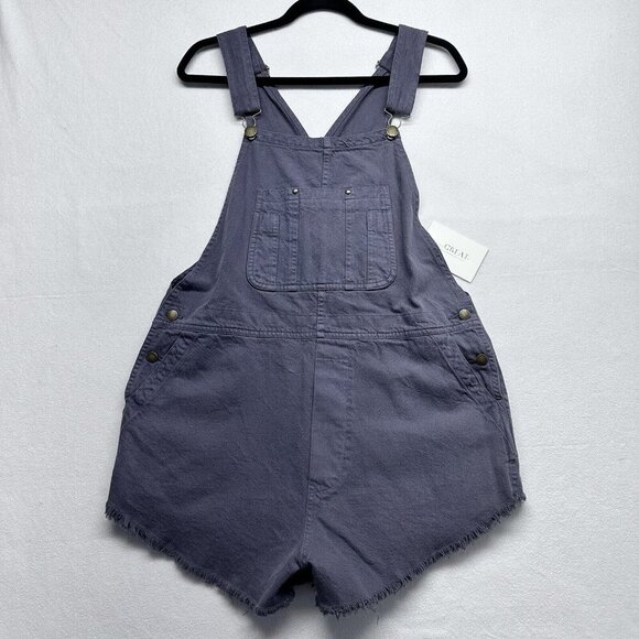 THE GREAT Womens The Cutoff Overall Shortalls Size M (2) NWT Gray Raw Hem Cotton - Picture 1 of 11